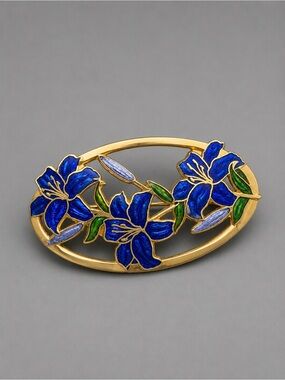 Vintage Blue Lily Cloisonné Brooch #cl201